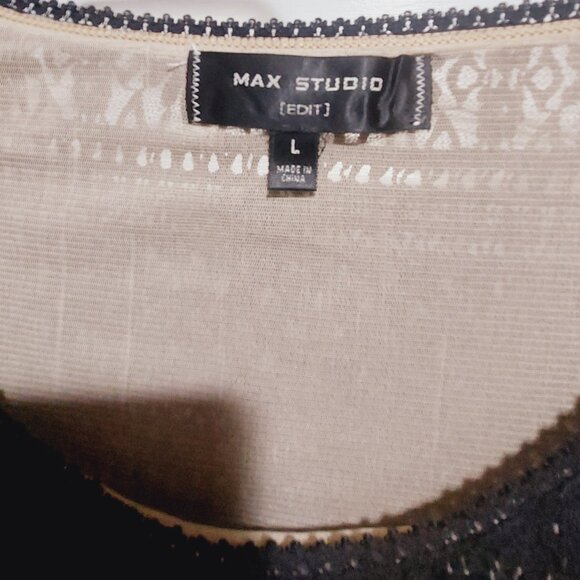 Black & Cream Ruffled Top by Max Studio Sz L - Picture 3 of 3